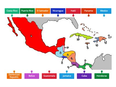 Labelled Diagram - Mexico and Central America Map Practice