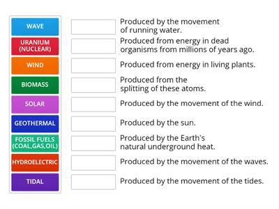 ENERGY SOURCES - MATCH UP