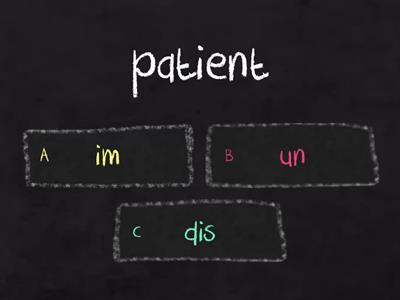 negative prefixes: un, im, dis, il