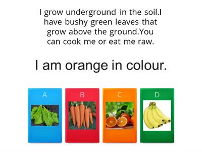  Quiz on fruits and  vegetables