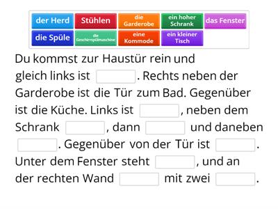 Wohnung, ergänzt die Wörter