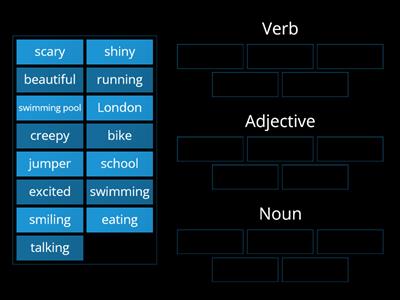 Verbs, Adjectives and Nouns Sorting game