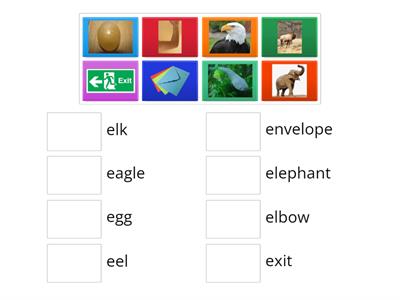 match letter E words to pictures