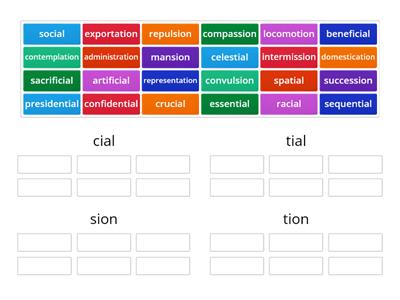 HD Word Unit 23 cial, tial, sion, tion words
