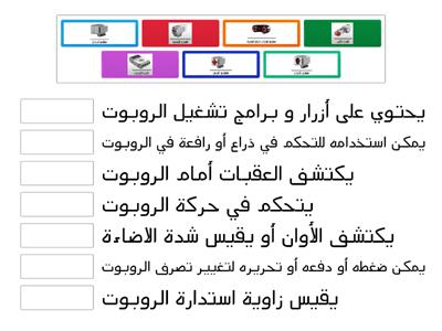 صل كل مكون من مكونات الروبوت EV3 بمهمته المناسبة