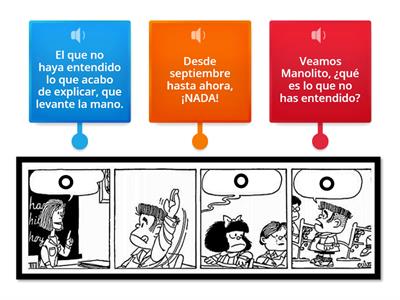Mafalda (la maestra y Manolito)