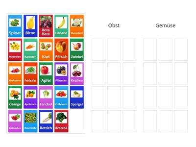 Obst oder Gemüse? -  Ordne richtig zu!