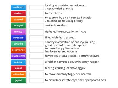 Adjectives of emotion (defenitions) - Unit 1 Real World 4 Essentials page 13