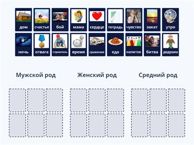 Род имён существительных: мужской, женский, средний