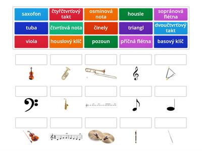 noty hudební znaky a nástroje