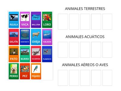 CLASIFICACIÓN DE ANIMALES TERRESTRES, ACUÁTICOS, Y AVES