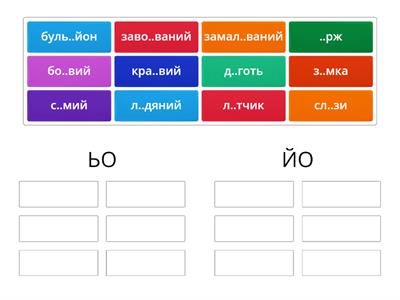 РОЗПОДІЛІТЬ ЗА НАПИСАННЯМ ЬО/ЙО