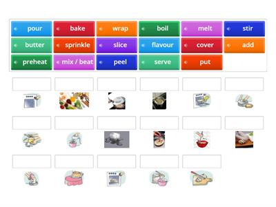 8 Form. Unit 3. Meals. Lesson 3. Cooking verbs matching.