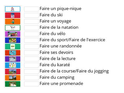 50 expressions avec FAIRE, Sports et activités, Associez l'image et le sport/l'activité