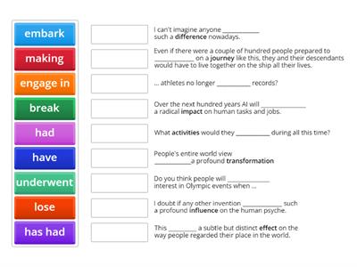 Verb - Noun Collocations with break, embark, engage in, have, lose, make and undergo (CAE UNIT 9)