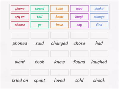 Regular and irregular verbs from the story "The Perfect Thing"