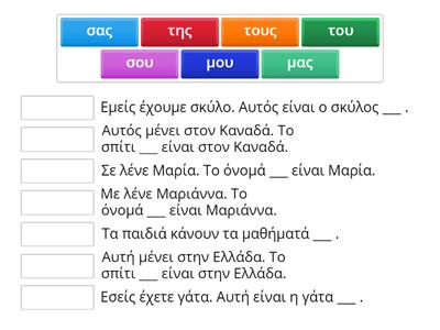 Ελληνικά Α' | Ενότητα 2 | Κτητικές αντωνυμίες