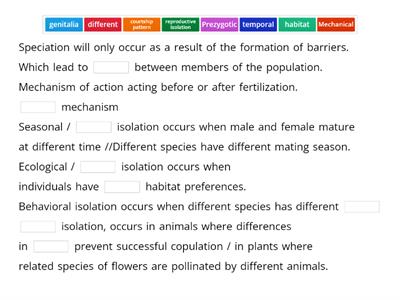 Discuss the isolation mechanism of speciation