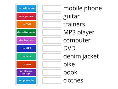 MFL - Year 9 - Unit 4 revision Match up - items to buy