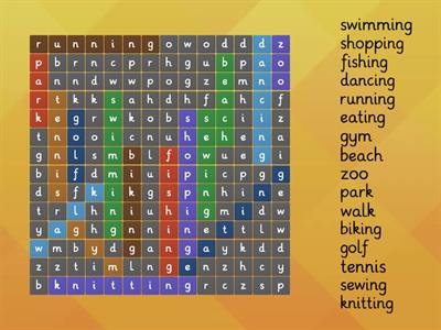 Free Time Activites Wordsearch