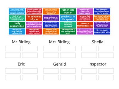 An Inspector Calls - match the quotes to the characters