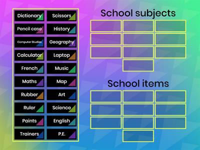School subjects and School items