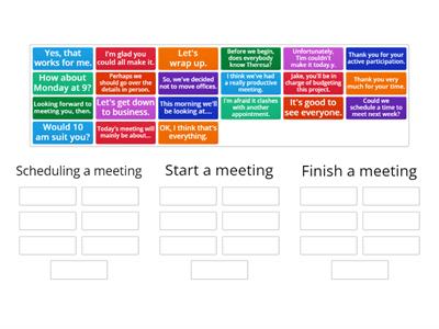 Meetings - expressions 1 (Scheduling, starting, finishing)
