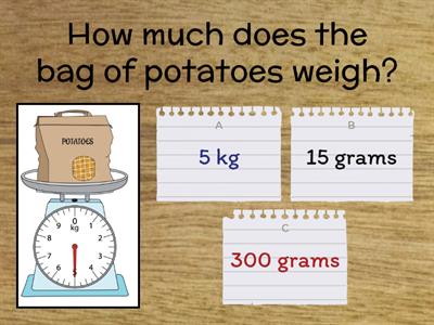 Practice Reading Weight in Grams and Kilograms
