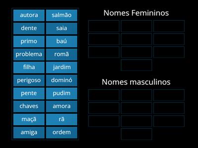 Género dos nomes/ Classify the nouns by gender