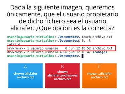 Cuestionario sobre pertenencia de ficheros y directorios - Comando chown