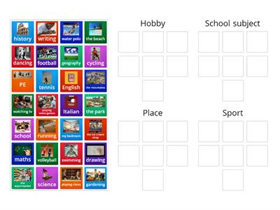 hobby/school/place/sport