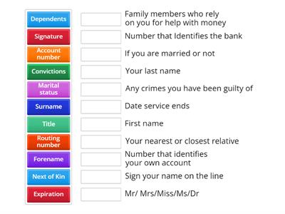 Vocabulary of Bank Forms 