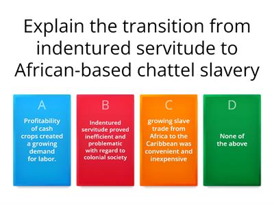  transition from indentured servitude to African-based chattel slaver