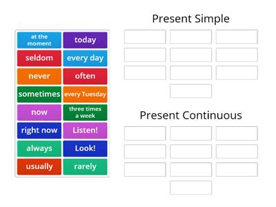 Present Simple vs. Present Continuous (tense markers)