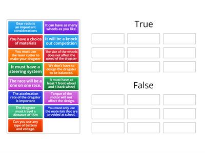 Dragster Project - True or False