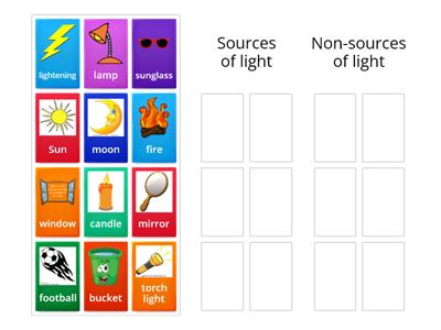 Sort the objects into sources and non-sources of light