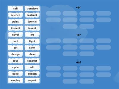 Suffixes -er, -or, -ist