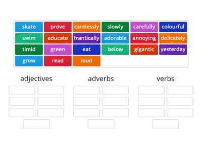 adjective, verb and adverb sort