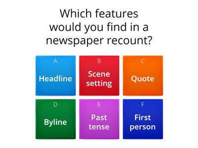 Features of a newspaper recount quiz