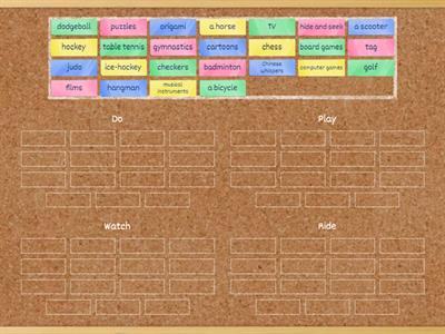 Freetime Activities & Hobbies Verb Group sort