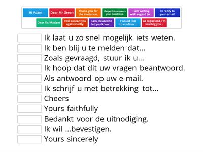 Standard phrases writing English-Dutch