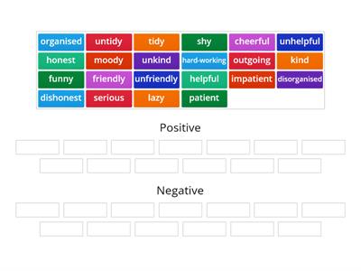 Positive/ negative personality adjectives