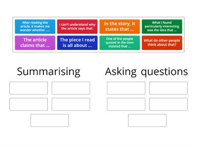 Expressions for summarising and asking questions about a news article