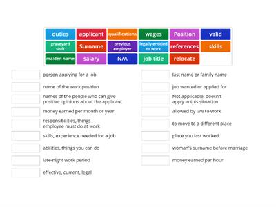 Employment Vocabulary matching ( application)