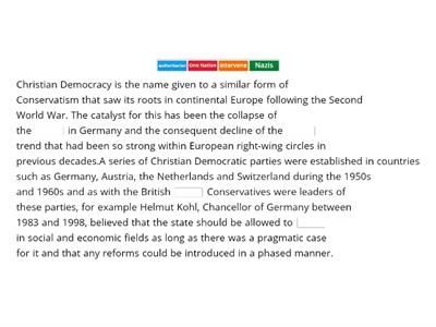 Week 8 POL - Fill in the gaps to complete the description of Christian Democracy.