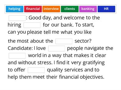 Banking sector interview vocabulary lower intermediate