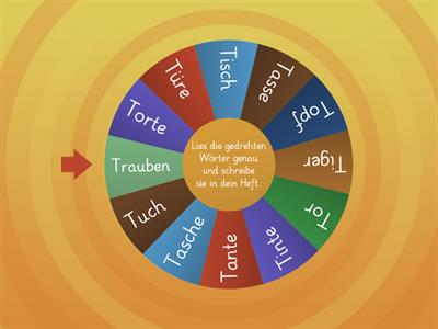 Glücksrad - Wörter mit T lesen und schreiben