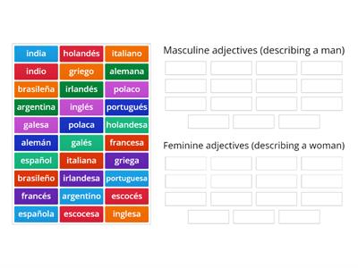 Nacionalidades - sort masculine/feminine