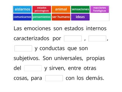 LAS EMOCIONES  Completar con las palabras correctas