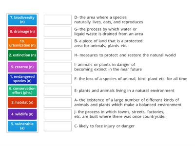 VOCABULARY UNIT 10- ENDANGERED SPECIES